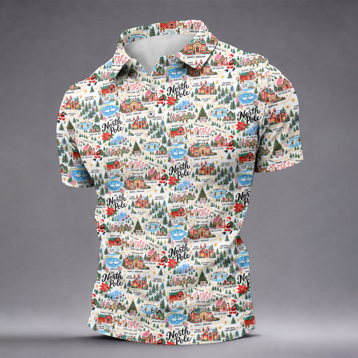 North Pole Village Map Christmas Golf Shirt, Golf Polo For Men, Mens Golf Apparel