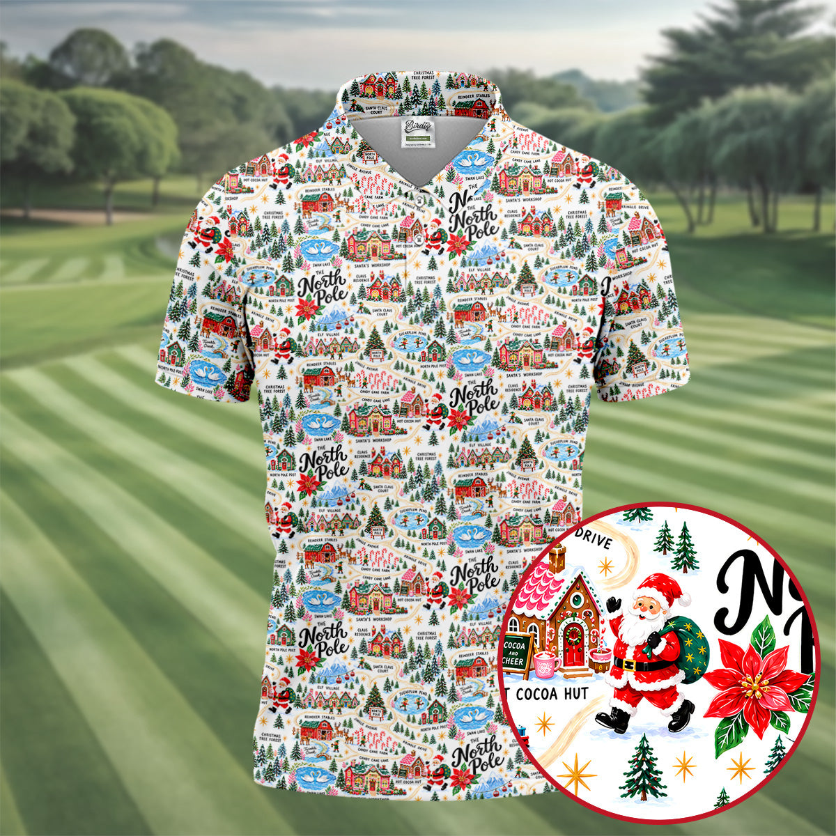 North Pole Village Map Christmas Golf Shirt, Golf Polo For Men, Mens Golf Apparel