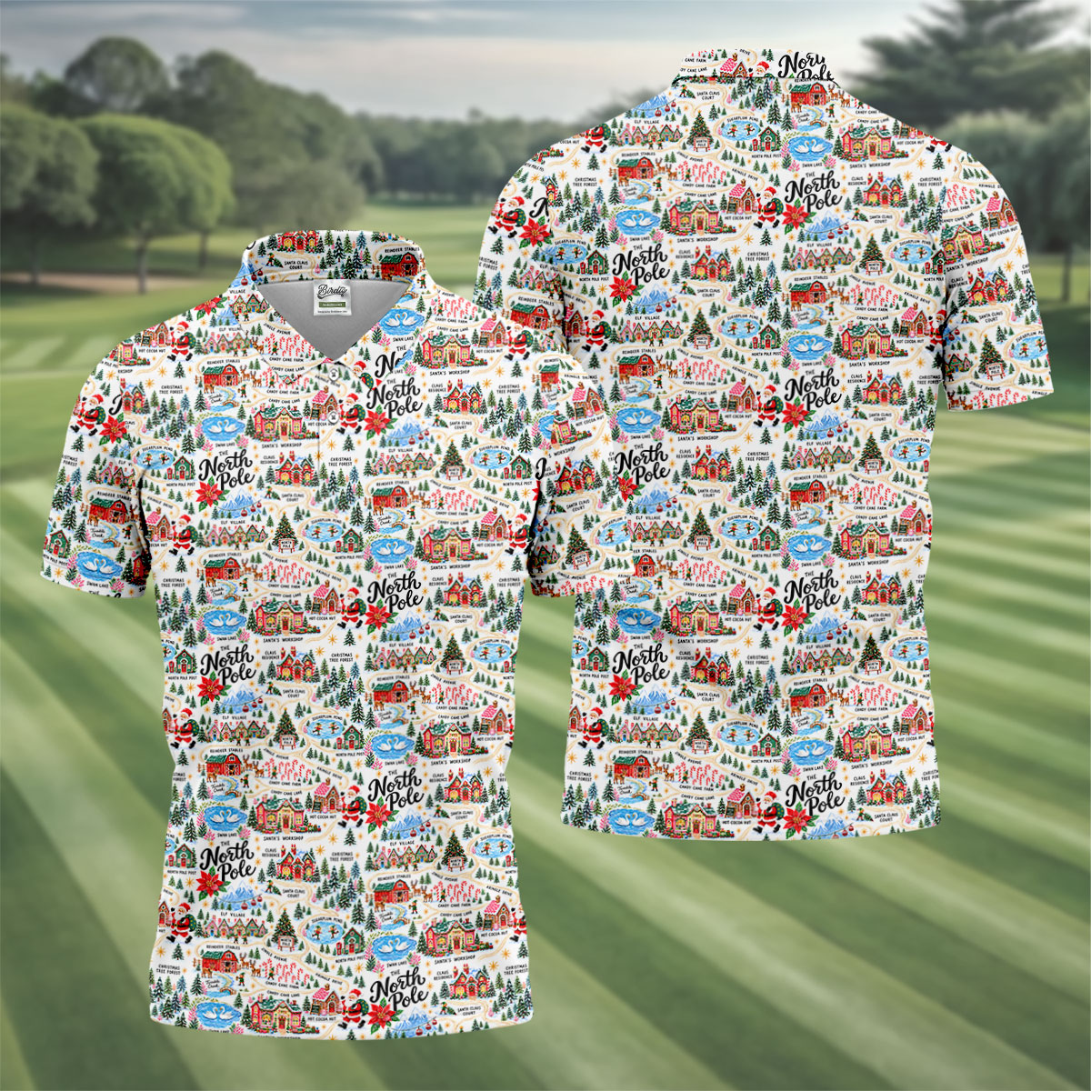 North Pole Village Map Christmas Golf Shirt, Golf Polo For Men, Mens Golf Apparel