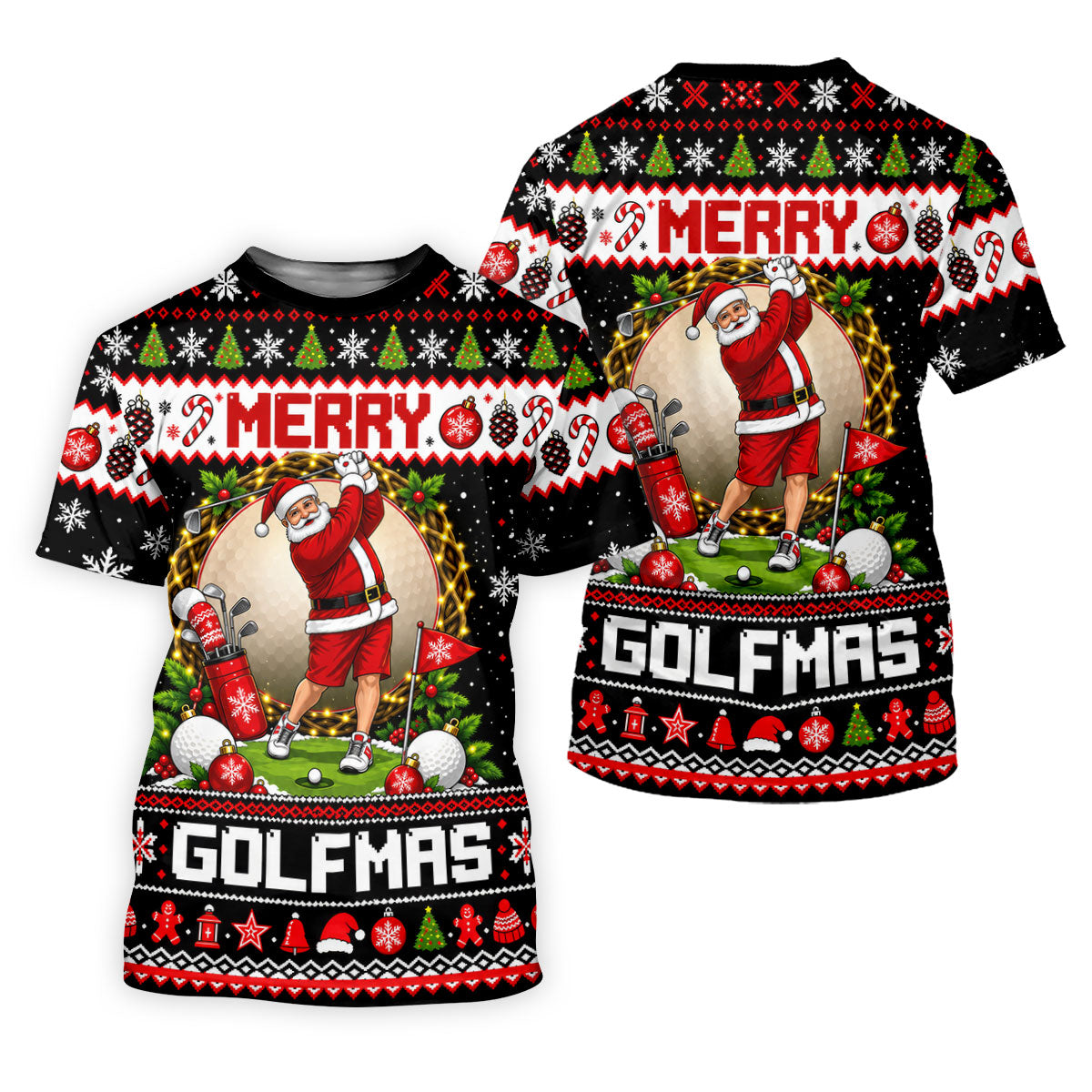 Merry Golfmas Santa Christmas Golf Shirt, Mens Golf Apparel, Mens Holiday Golf Shirts