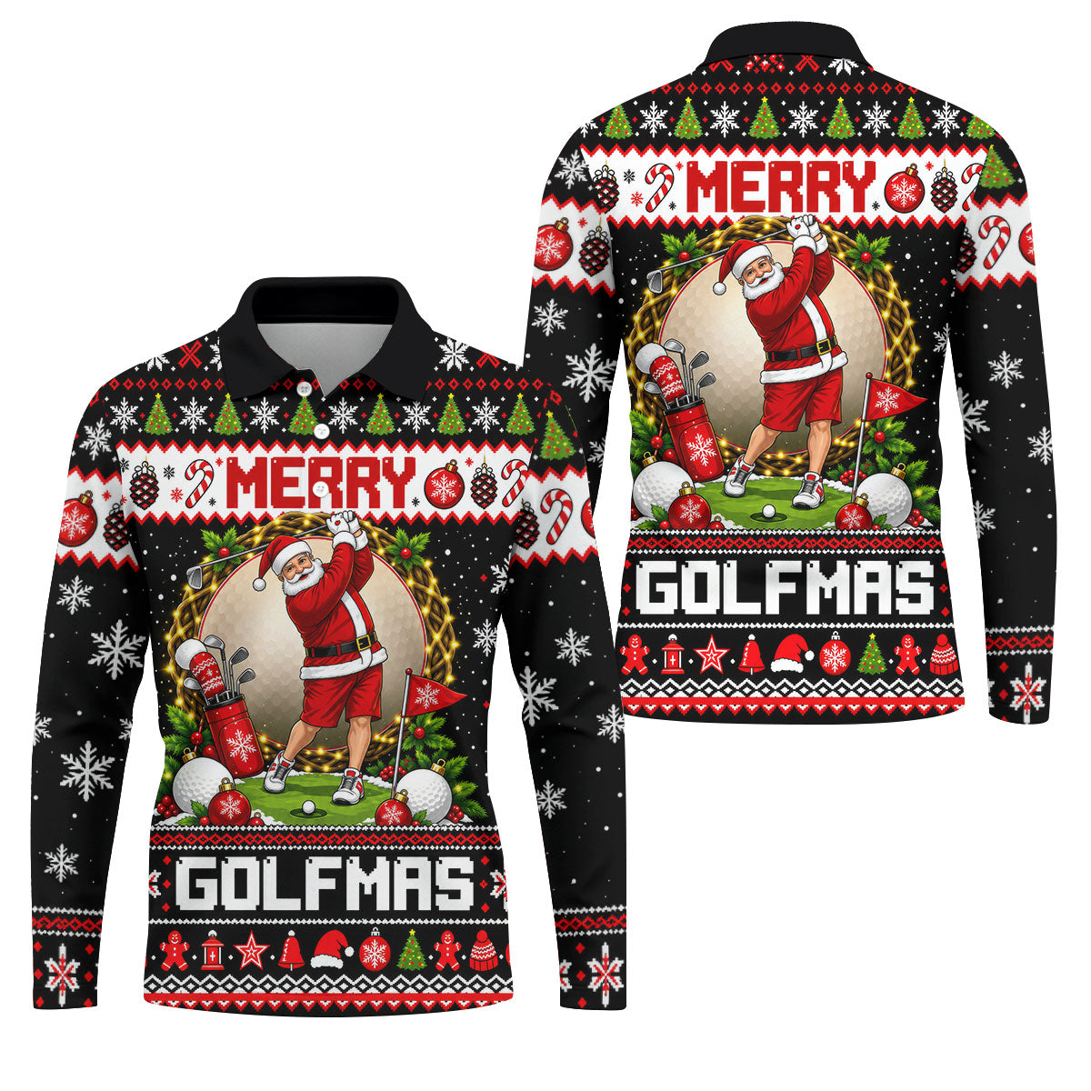 Merry Golfmas Santa Christmas Golf Shirt, Mens Golf Apparel, Mens Holiday Golf Shirts