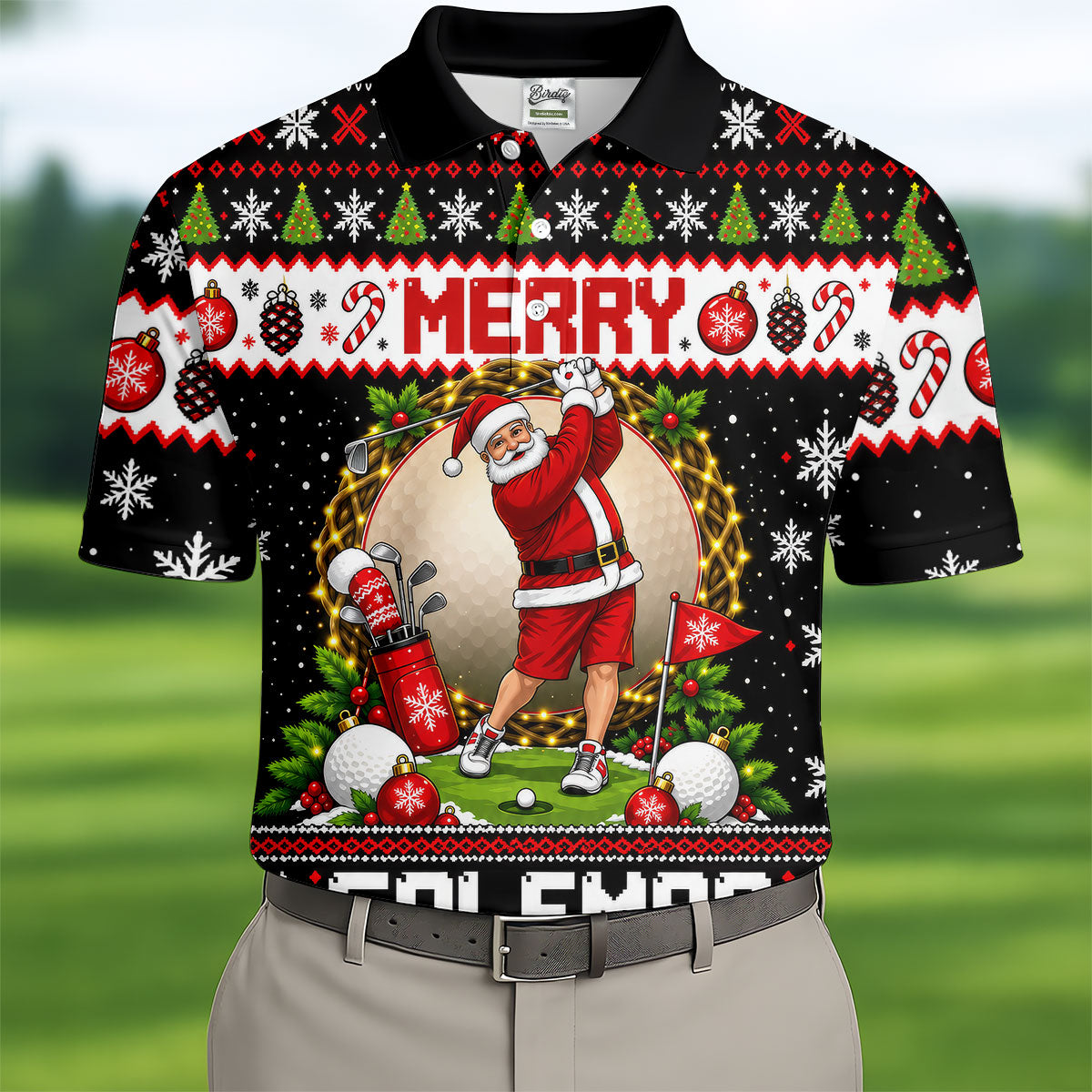 Merry Golfmas Santa Christmas Golf Shirt, Mens Golf Apparel, Mens Holiday Golf Shirts