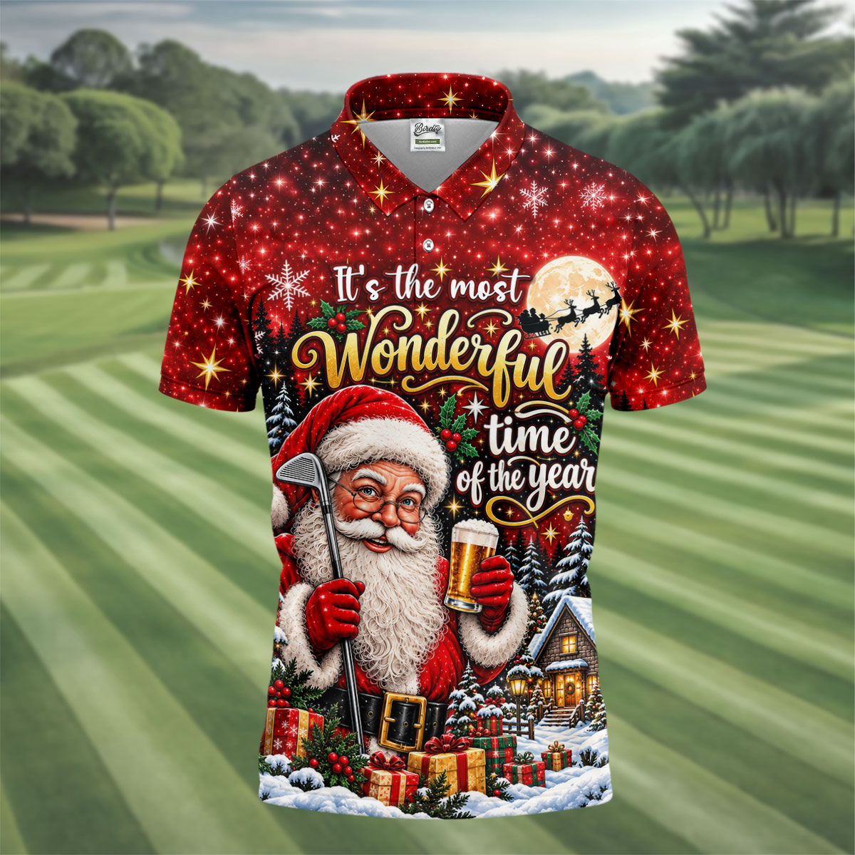 Most Wonderful Time Santa Beer Christmas Golf Shirt, Mens Golf Polo, Mens Golf Shirts