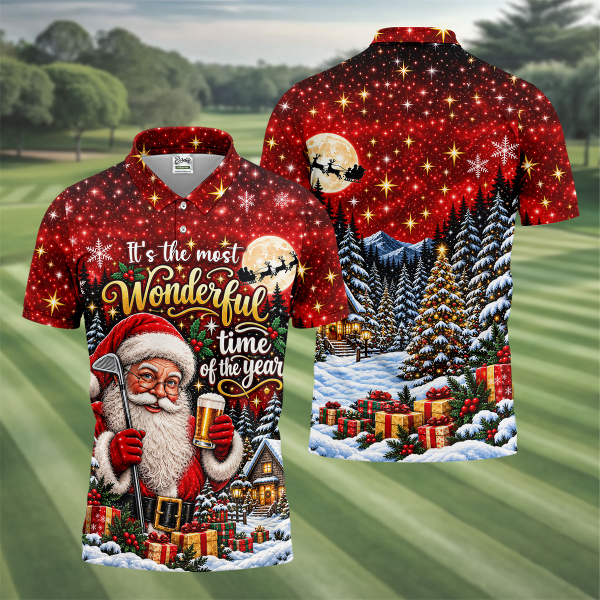 Most Wonderful Time Santa Beer Christmas Golf Shirt, Mens Golf Polo, Mens Golf Shirts