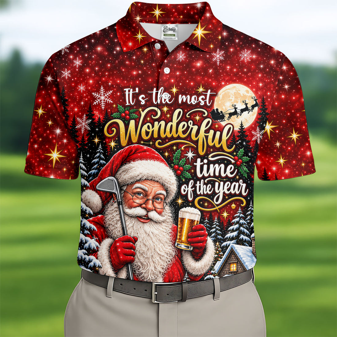 Most Wonderful Time Santa Beer Christmas Golf Shirt, Mens Golf Polo, Mens Golf Shirts