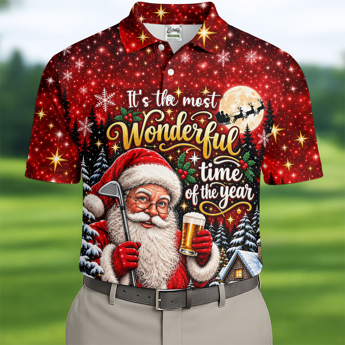 Most Wonderful Time Santa Beer Christmas Golf Shirt, Mens Golf Polo, Mens Golf Shirts