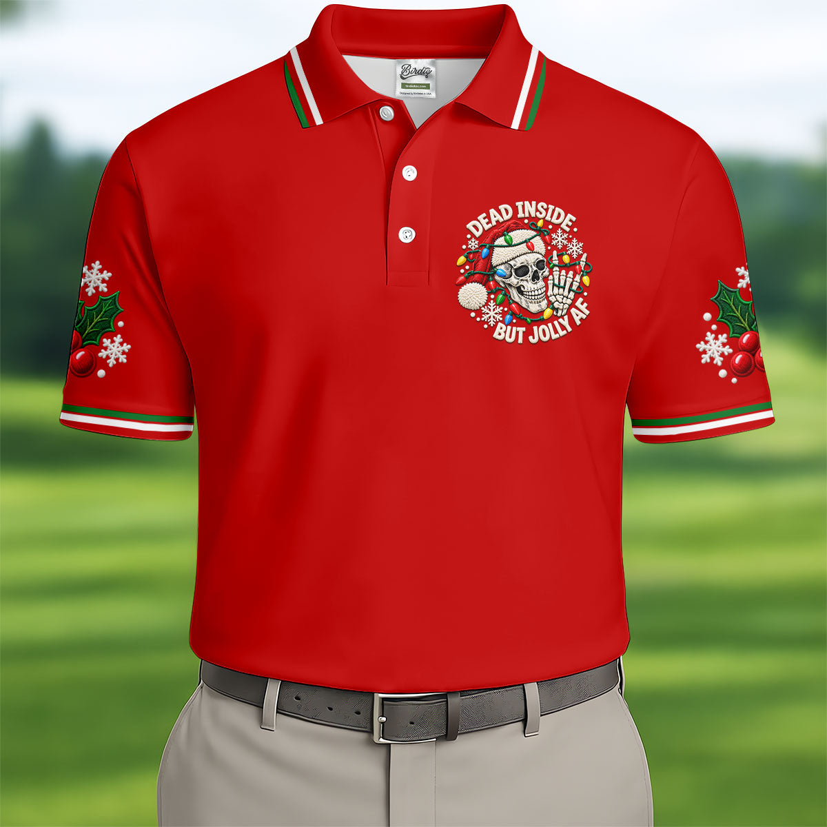 Jolly AF Skull Chest Logo Christmas Golf Shirt, Mens Golf Clothing, Golf Polo For Men