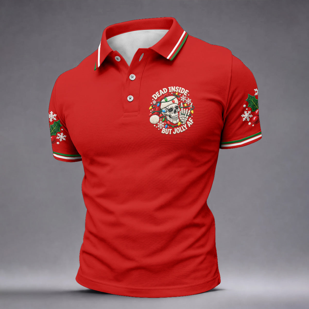 Jolly AF Skull Chest Logo Christmas Golf Shirt, Mens Golf Clothing, Golf Polo For Men