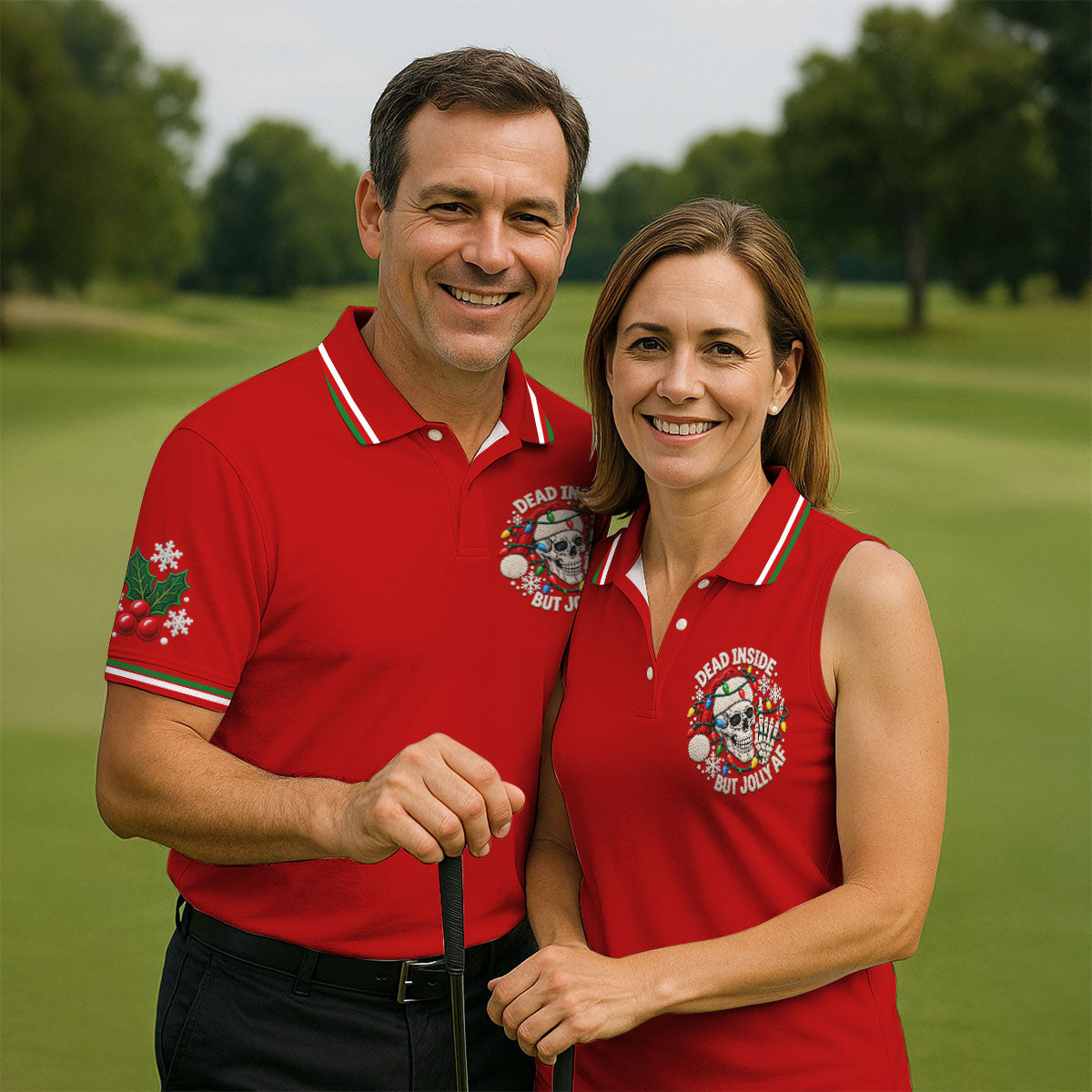 Jolly AF Skull Chest Logo Christmas Golf Shirt, Mens Golf Clothing, Golf Polo For Men