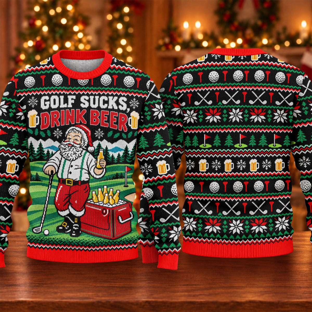 Golf Sucks Drink Beer Ugly Christmas Sweater, Christmas Golf Gift, Funny Xmas Gift