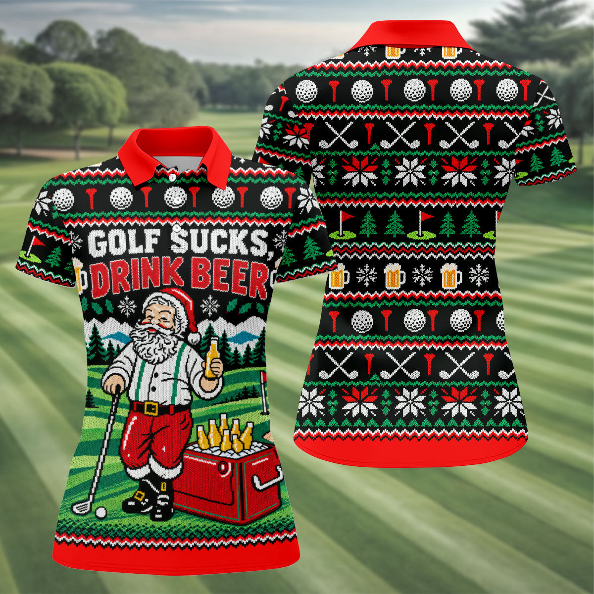 Golf Sucks Drink Beer Christmas Golf Shirt, Womens Golf Clothing, Ladies Golf Apparel