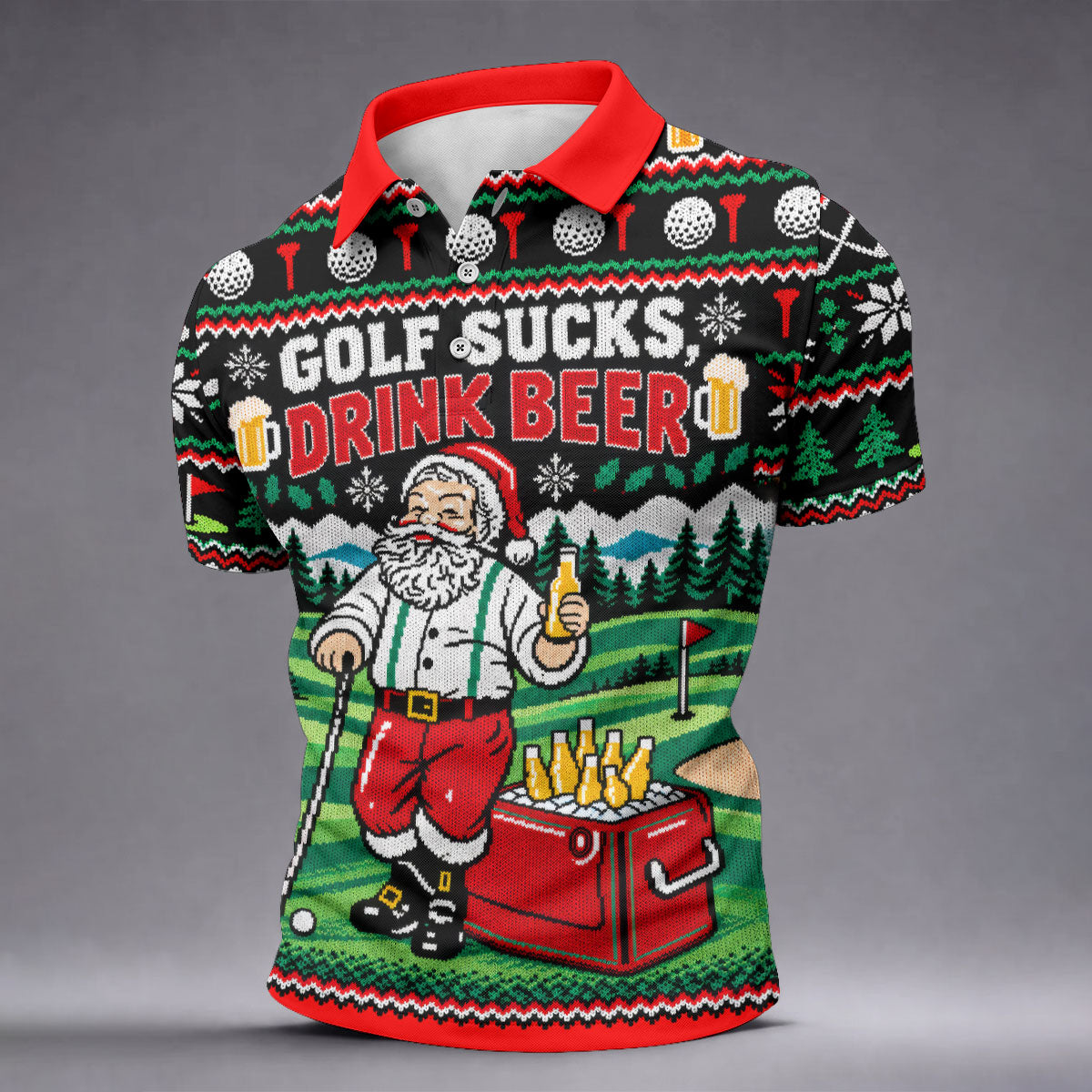 Golf Sucks Drink Beer Christmas Golf Shirt, Funny Mens Golf Shirts, Mens Golf Shirts