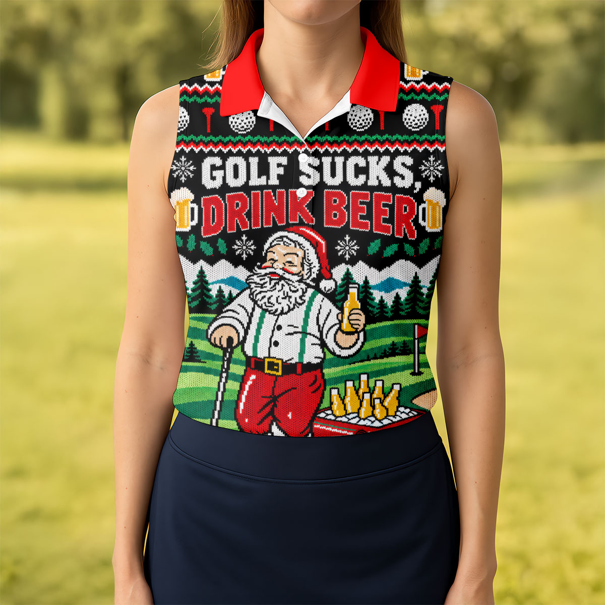 Golf Sucks Drink Beer Christmas Golf Shirt, Womens Golf Clothing, Ladies Golf Apparel