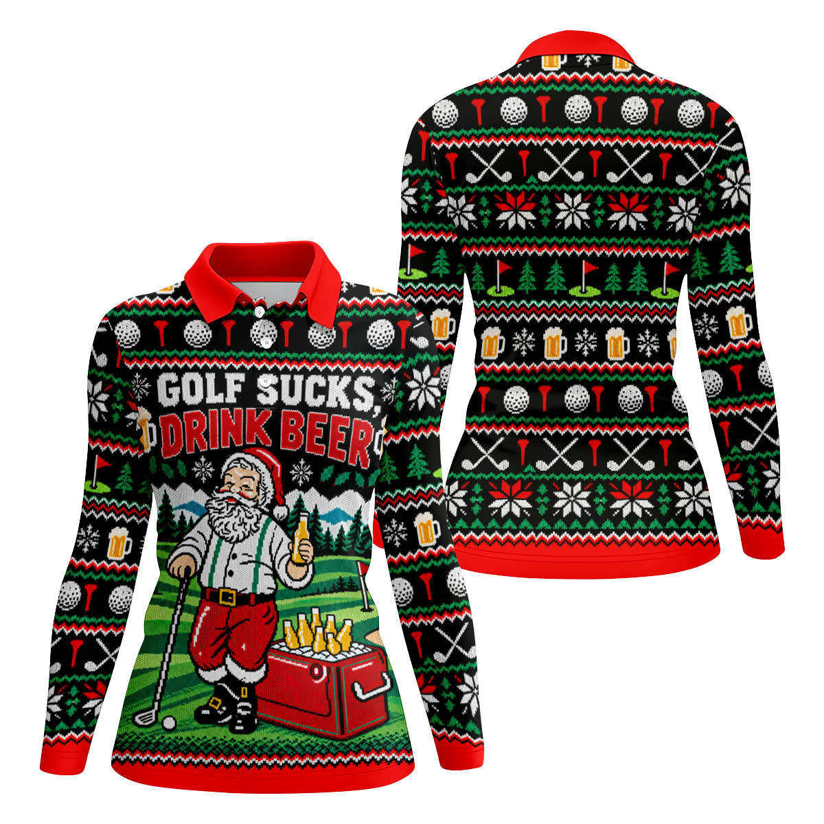 Golf Sucks Drink Beer Christmas Golf Shirt, Womens Golf Clothing, Ladies Golf Apparel