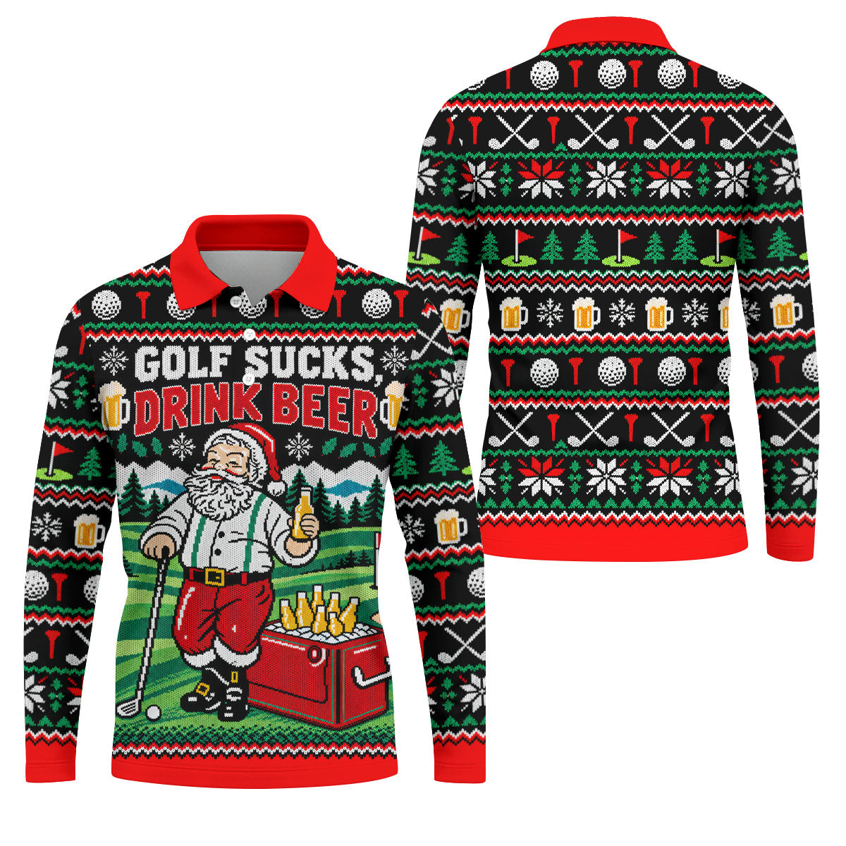 Golf Sucks Drink Beer Christmas Golf Shirt, Funny Mens Golf Shirts, Mens Golf Shirts