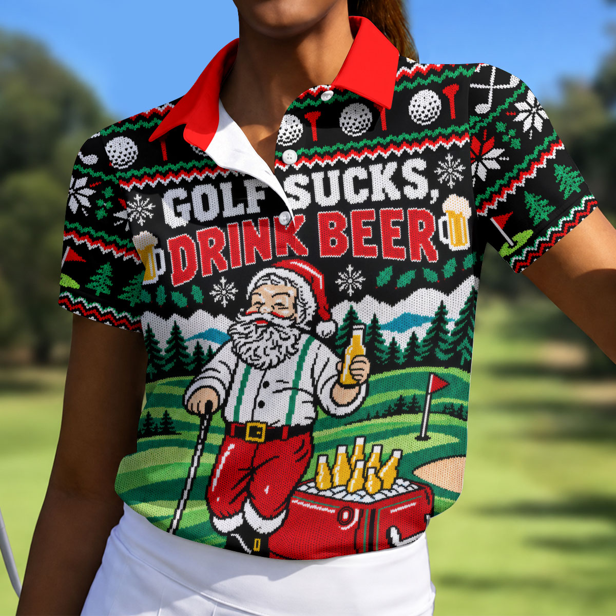 Golf Sucks Drink Beer Christmas Golf Shirt, Womens Golf Clothing, Ladies Golf Apparel