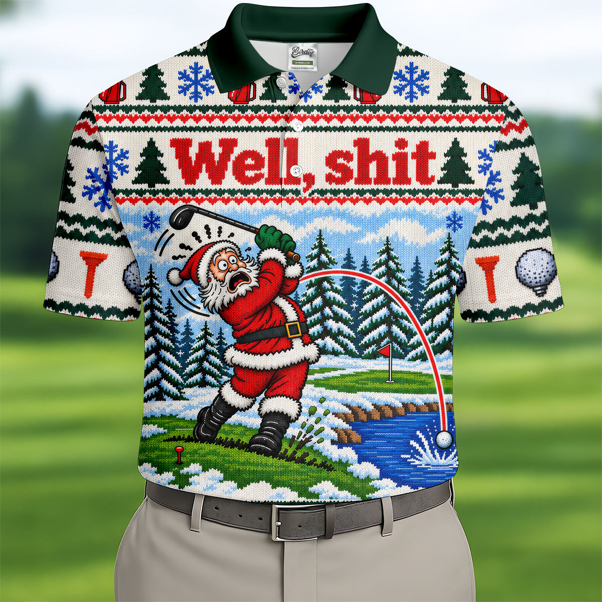 Well Shit Santa Golfer Christmas Golf Shirt, Mens Golf Polo, Funny Mens Golf Shirts