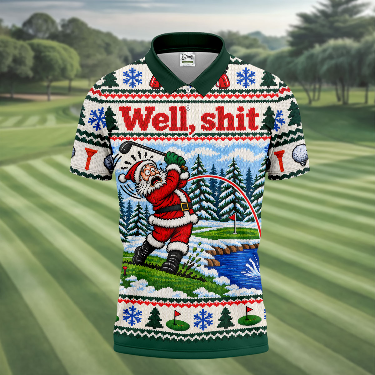 Well Shit Santa Golfer Christmas Golf Shirt, Mens Golf Polo, Funny Mens Golf Shirts