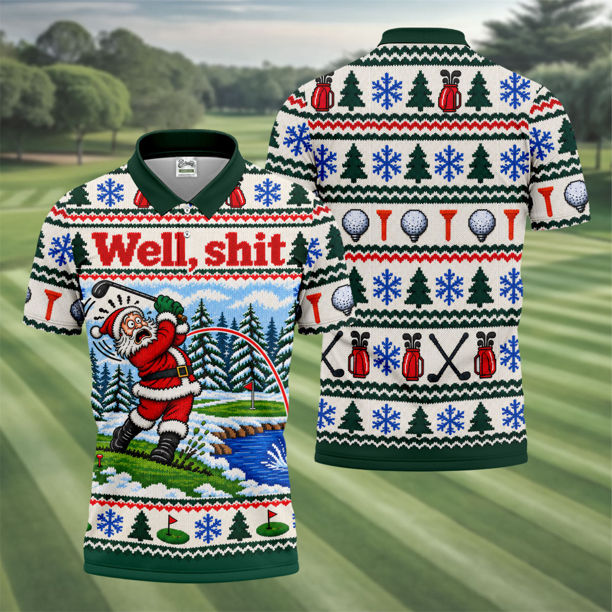 Well Shit Santa Golfer Christmas Golf Shirt, Mens Golf Polo, Funny Mens Golf Shirts