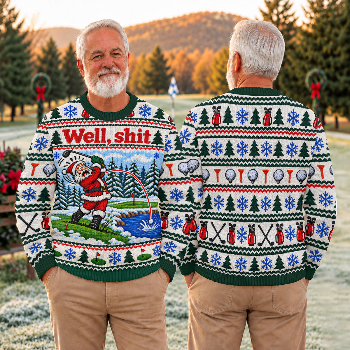 Well Shit Santa Golfer Ugly Christmas Sweater, Ugly Sweater Party, Golf Lover Gifts