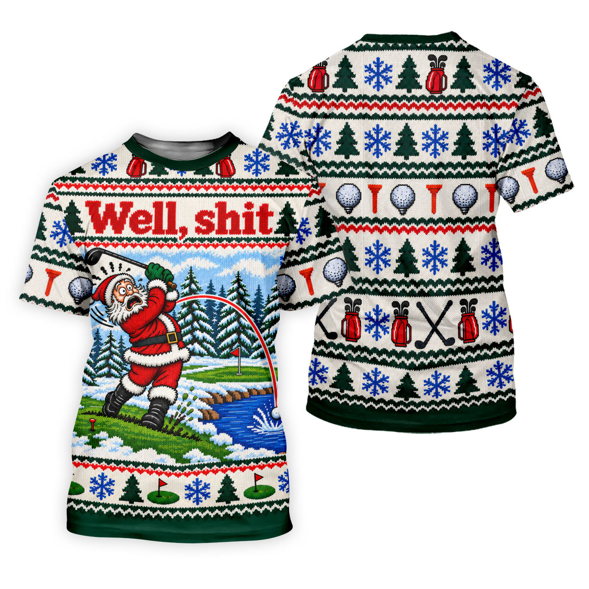 Well Shit Santa Golfer Christmas Golf Shirt, Mens Golf Polo, Funny Mens Golf Shirts