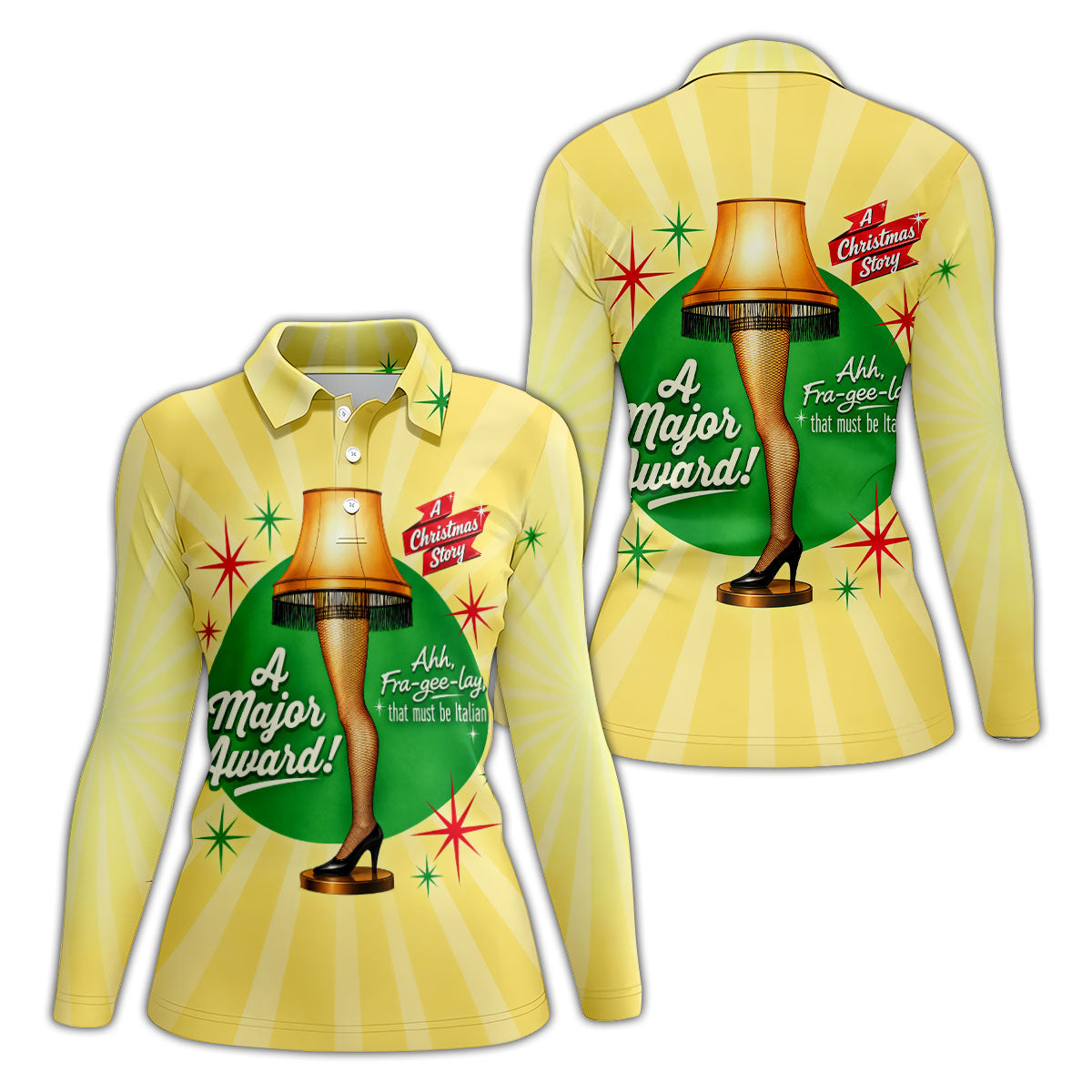Leg Lamp Major Award Christmas Golf Shirt, Womens Golf Tops, Ladies Golf Apparel - Long Sleeve Polo Shirt