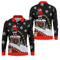 Santa On Chimney Christmas Golf Shirt, Mens Golf Apparel, Funny Mens Golf Shirts - Long Sleeve Polo Shirt