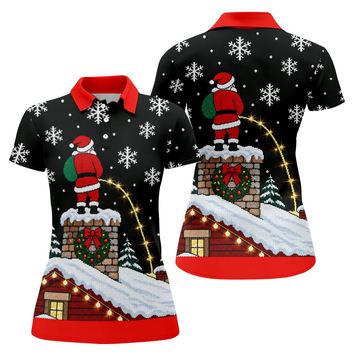 Santa On Chimney Christmas Golf Shirt, Golf Shirts For Women, Womens Golf Clothing - Polo Shirt