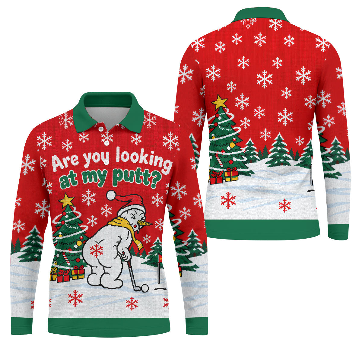 Are You Looking At My Putt Christmas Golf Shirt, Mens Golf Polo, Mens Golf Shirts - Long Sleeve Polo Shirt
