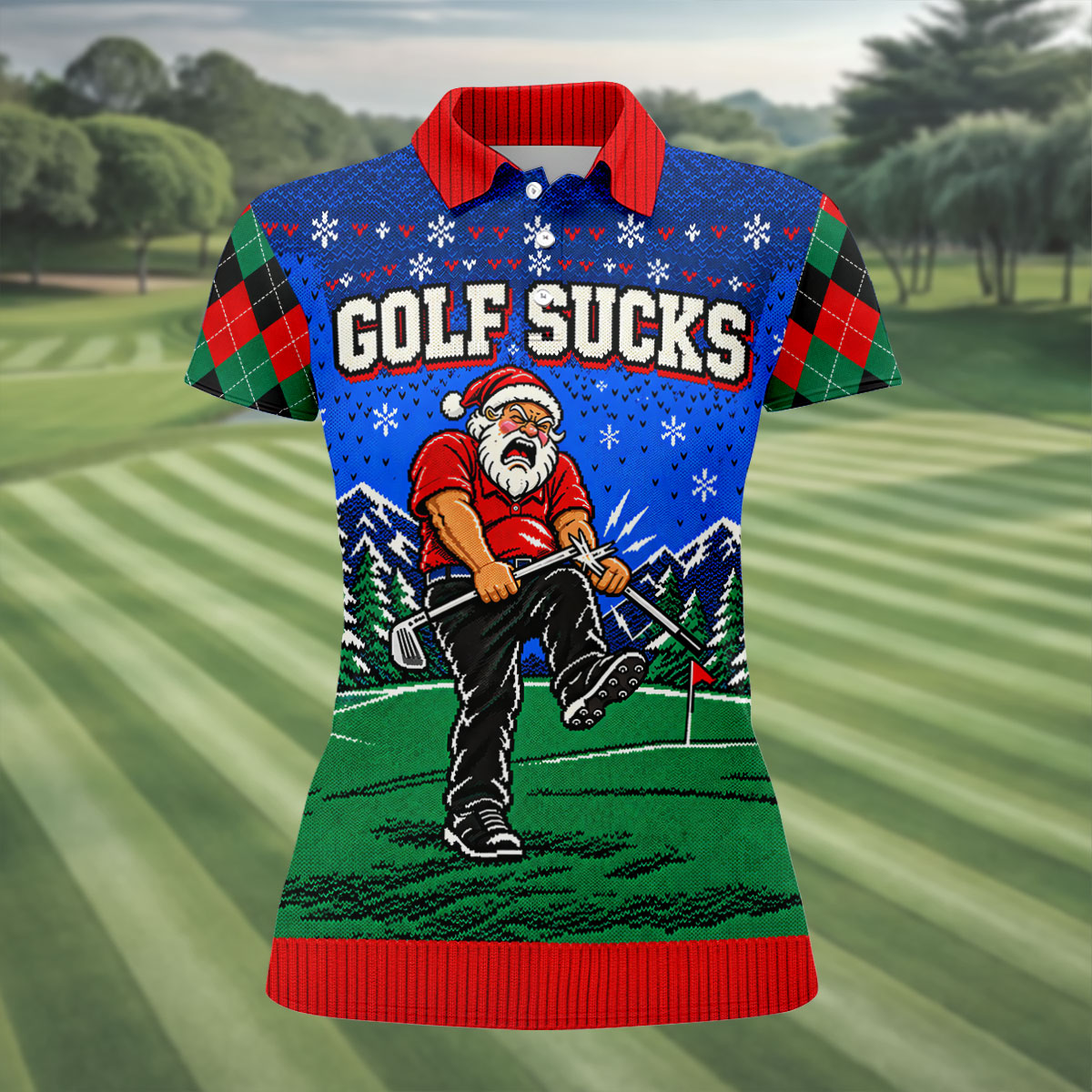 Golf Sucks Angry Santa Christmas Golf Shirt, Womens Golf Tops, Ladies Golf Shirts