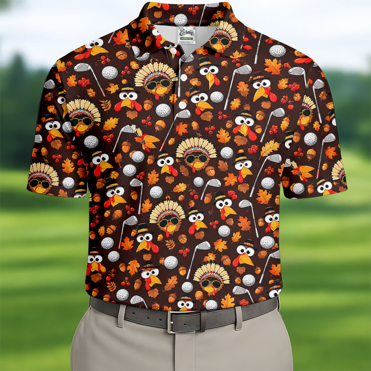 Golf Turkey Pattern Thanksgiving Golf Shirt, Mens Golf Polo, Golf Shirts For Men