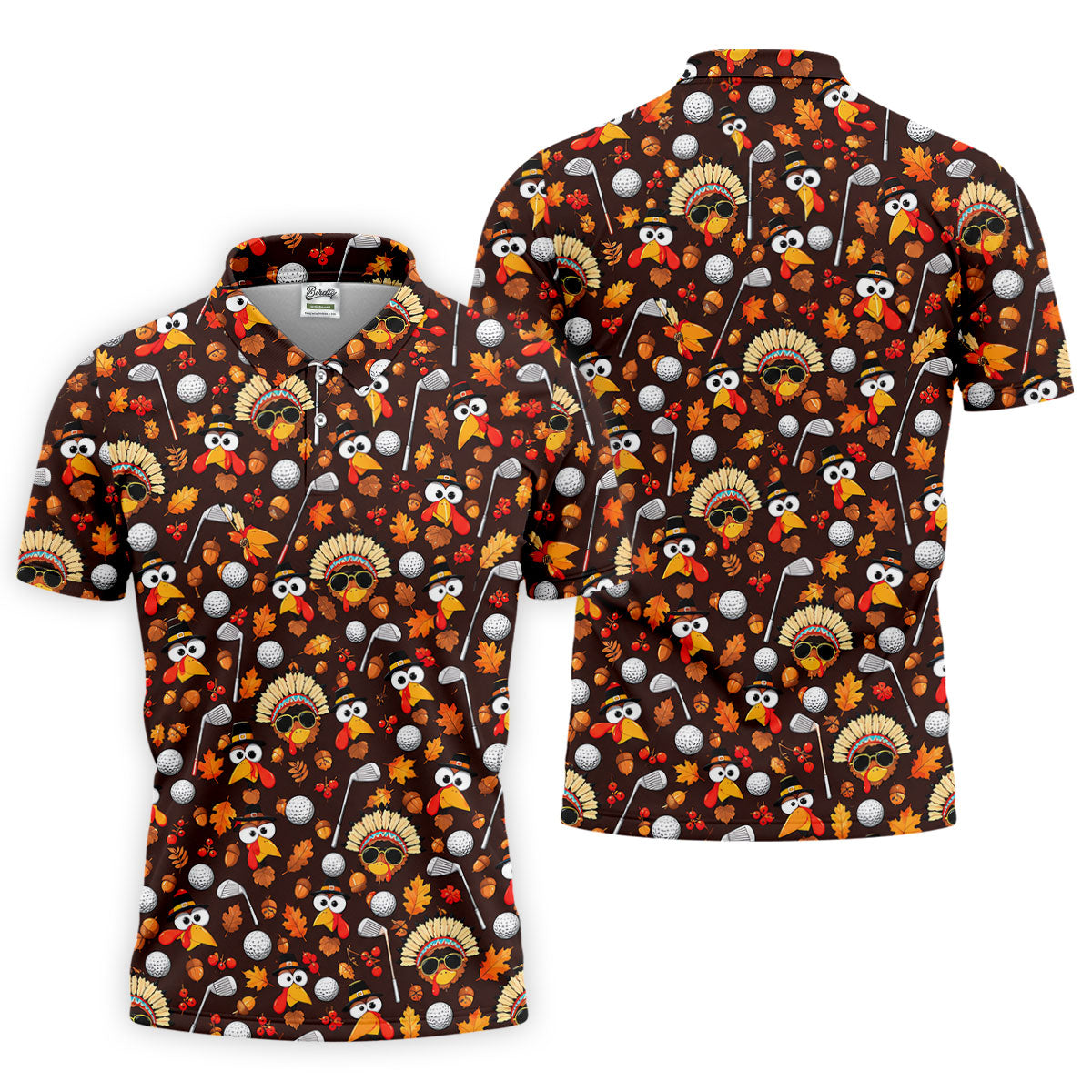 Golf Turkey Pattern Thanksgiving Golf Shirt, Mens Golf Polo, Golf Shirts For Men