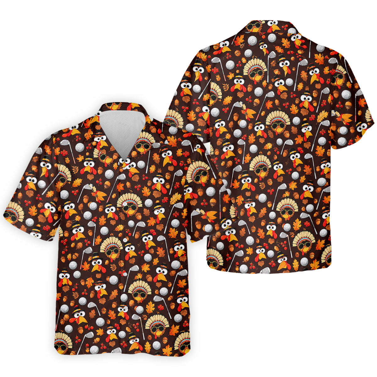 Golf Turkey Pattern Thanksgiving Golf Shirt, Mens Golf Polo, Golf Shirts For Men