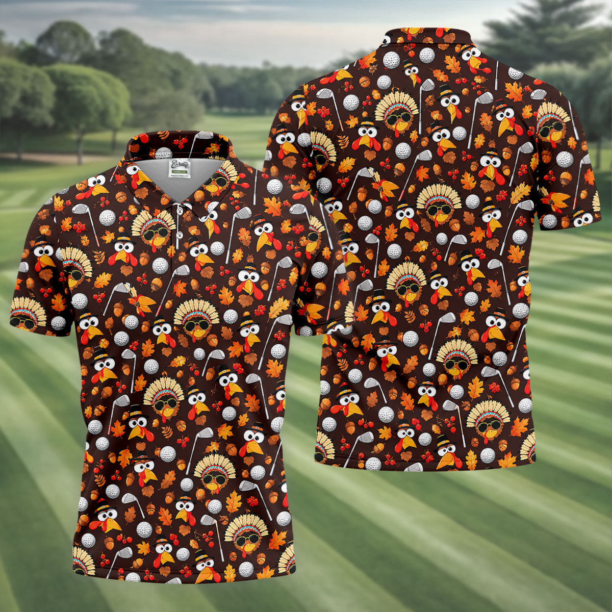 Golf Turkey Pattern Thanksgiving Golf Shirt, Mens Golf Polo, Golf Shirts For Men