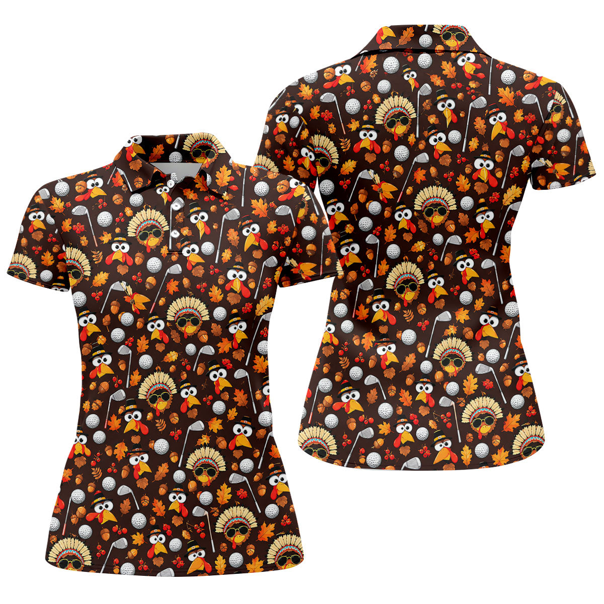 Golf Turkey Pattern Thanksgiving Golf Shirt, Womens Golf Tops, Ladies Golf Shirts