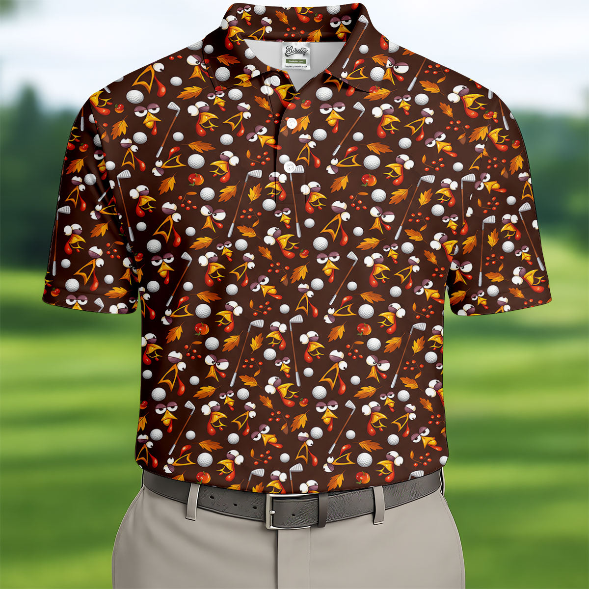 Golf Balls Turkey Fall Thanksgiving Golf Shirt, Mens Golf Shirts, Mens Golf Apparel