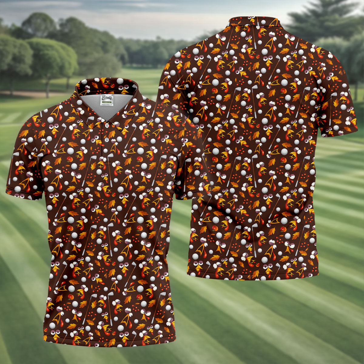 Golf Balls Turkey Fall Thanksgiving Golf Shirt, Mens Golf Shirts, Mens Golf Apparel