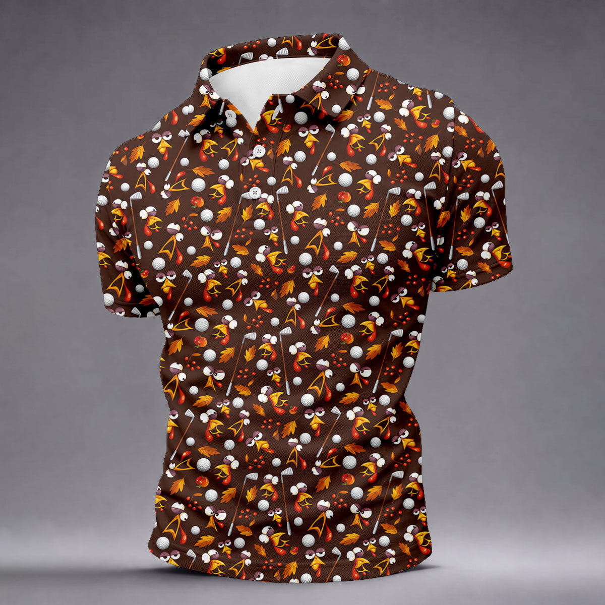 Golf Balls Turkey Fall Thanksgiving Golf Shirt, Mens Golf Shirts, Mens Golf Apparel