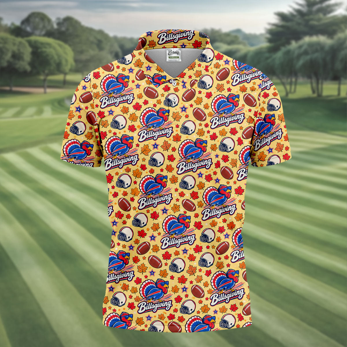 Yellow Football Leaves Thanksgiving Golf Shirt, Golf Shirts For Men, Mens Golf Shirts