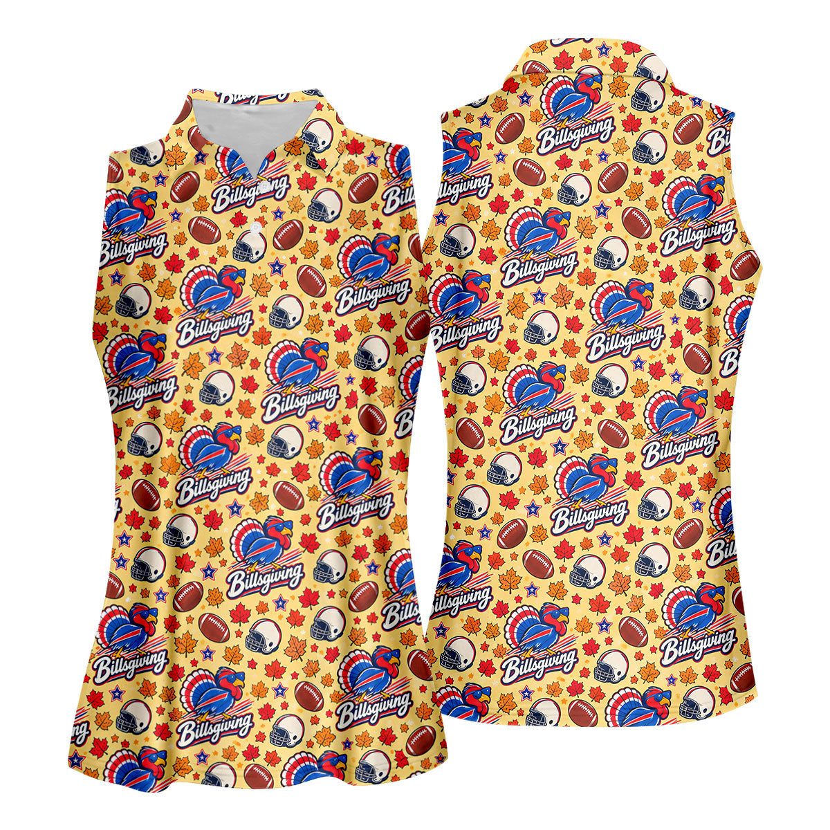 Yellow Football Leaves Thanksgiving Golf Shirt, Ladies Golf Tops, Ladies Golf Apparel
