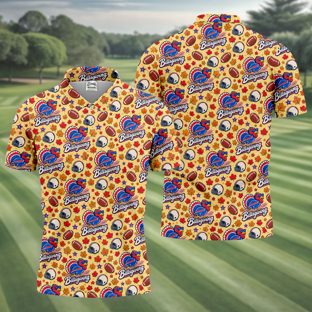 Yellow Football Leaves Thanksgiving Golf Shirt, Golf Shirts For Men, Mens Golf Shirts