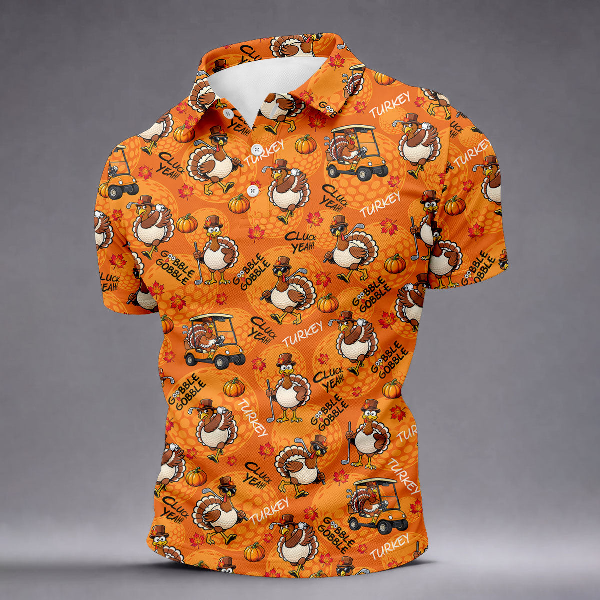 Turkey Golf Cart Thanksgiving Golf Shirt, Mens Golf Clothing, Funny Mens Golf Shirts