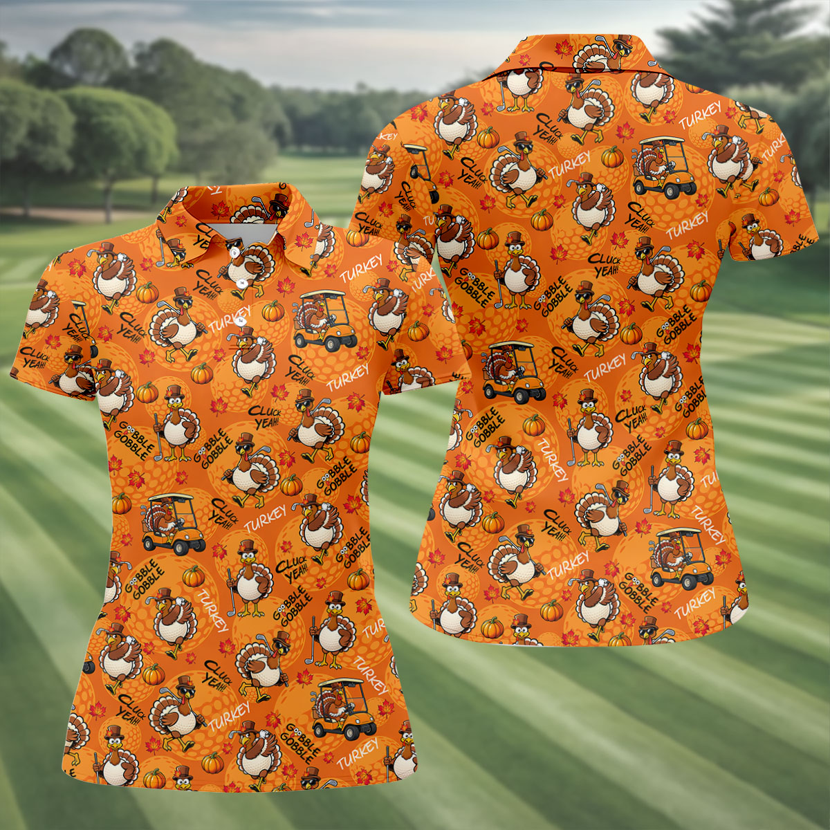 Turkey Golf Cart Thanksgiving Golf Shirt, Golf Shirts For Women, Womens Golf Clothing