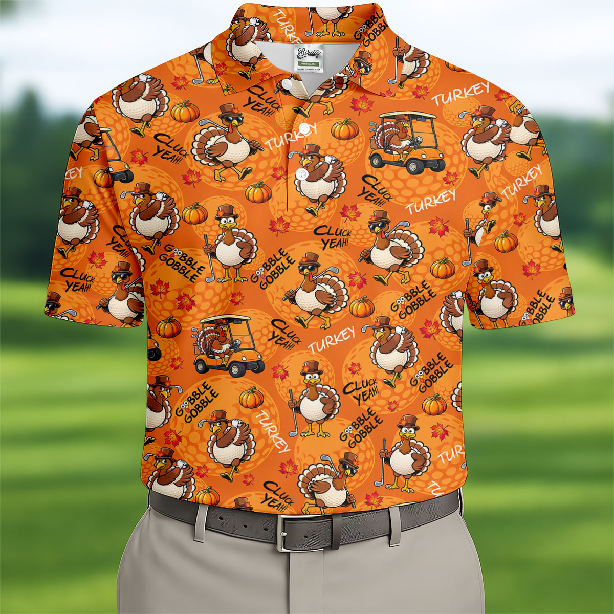 Turkey Golf Cart Thanksgiving Golf Shirt, Mens Golf Clothing, Funny Mens Golf Shirts