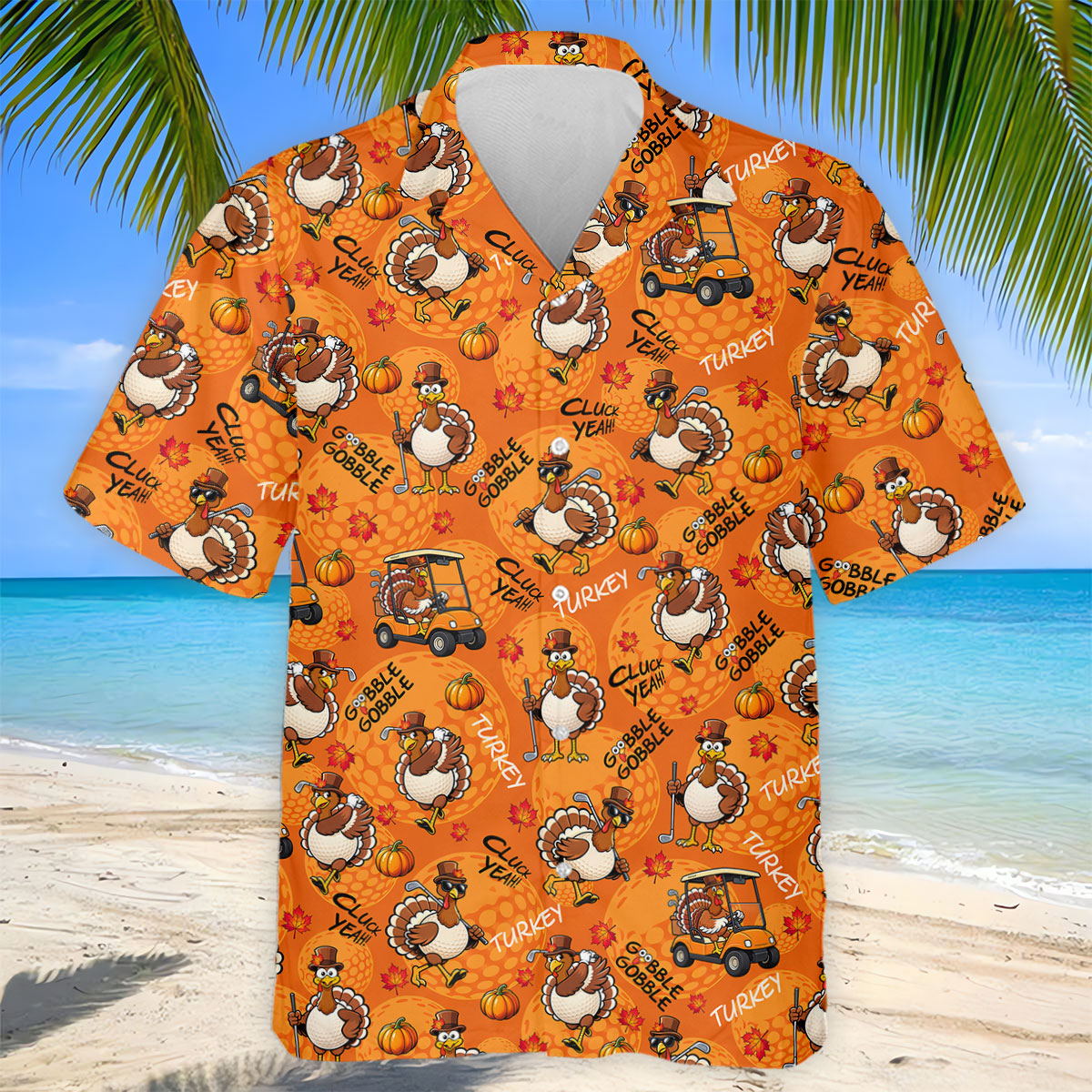 Turkey Golf Cart Thanksgiving Golf Shirt, Mens Golf Clothing, Funny Mens Golf Shirts
