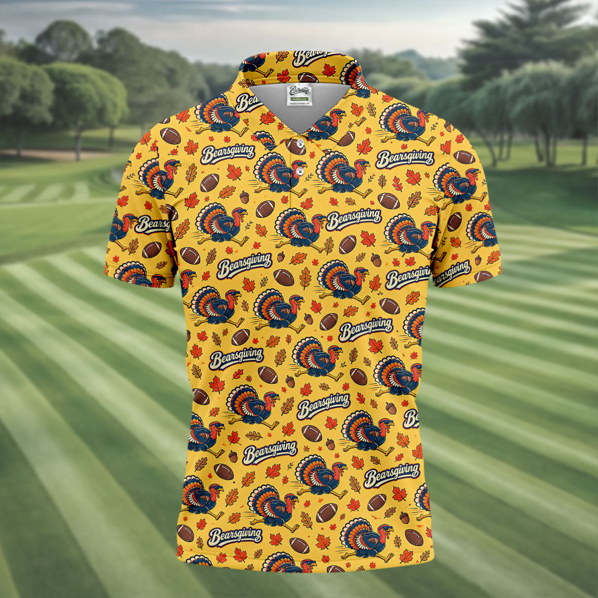 Yellow Turkey Leaves Thanksgiving Golf Shirt, Funny Mens Golf Shirts, Mens Golf Polo
