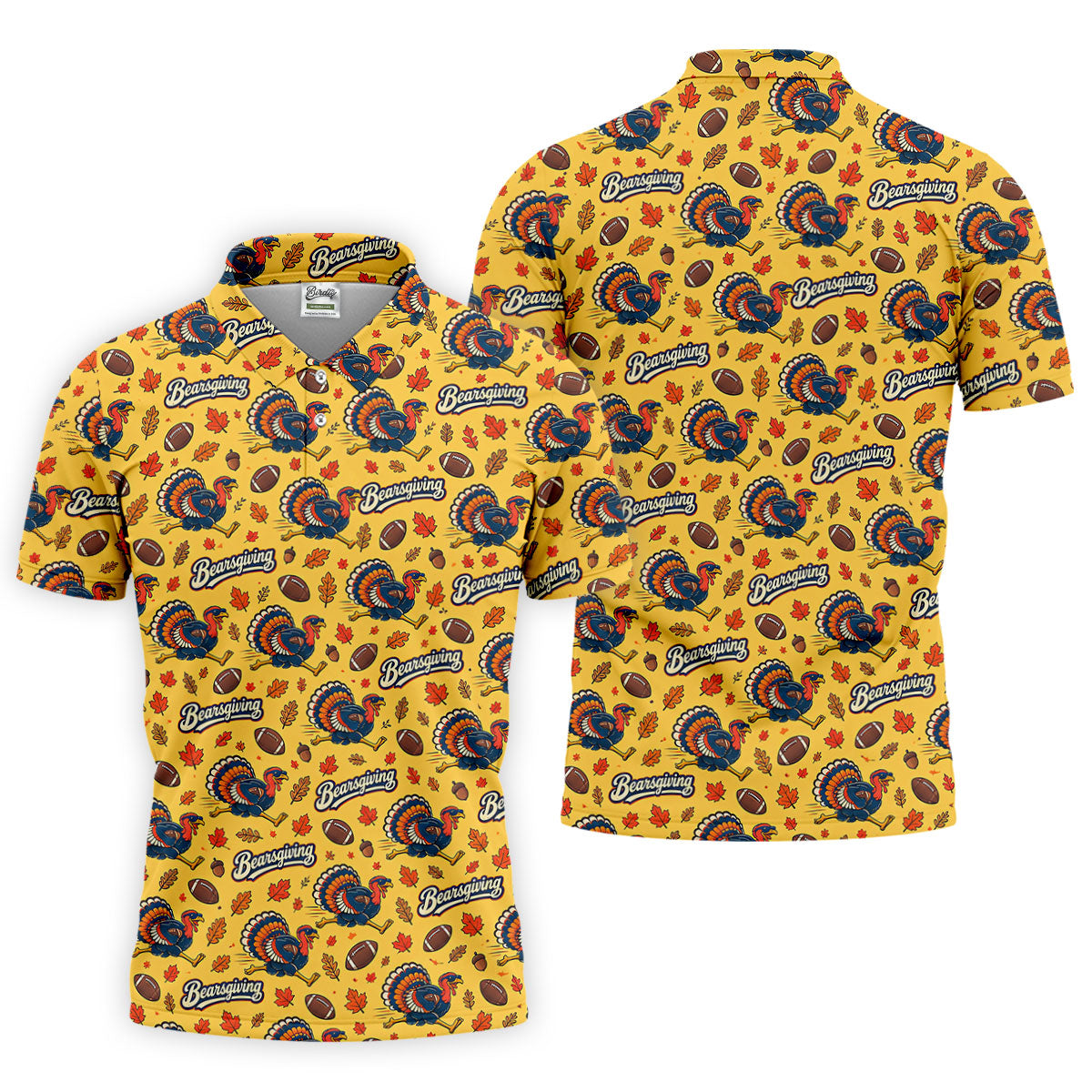 Yellow Turkey Leaves Thanksgiving Golf Shirt, Funny Mens Golf Shirts, Mens Golf Polo