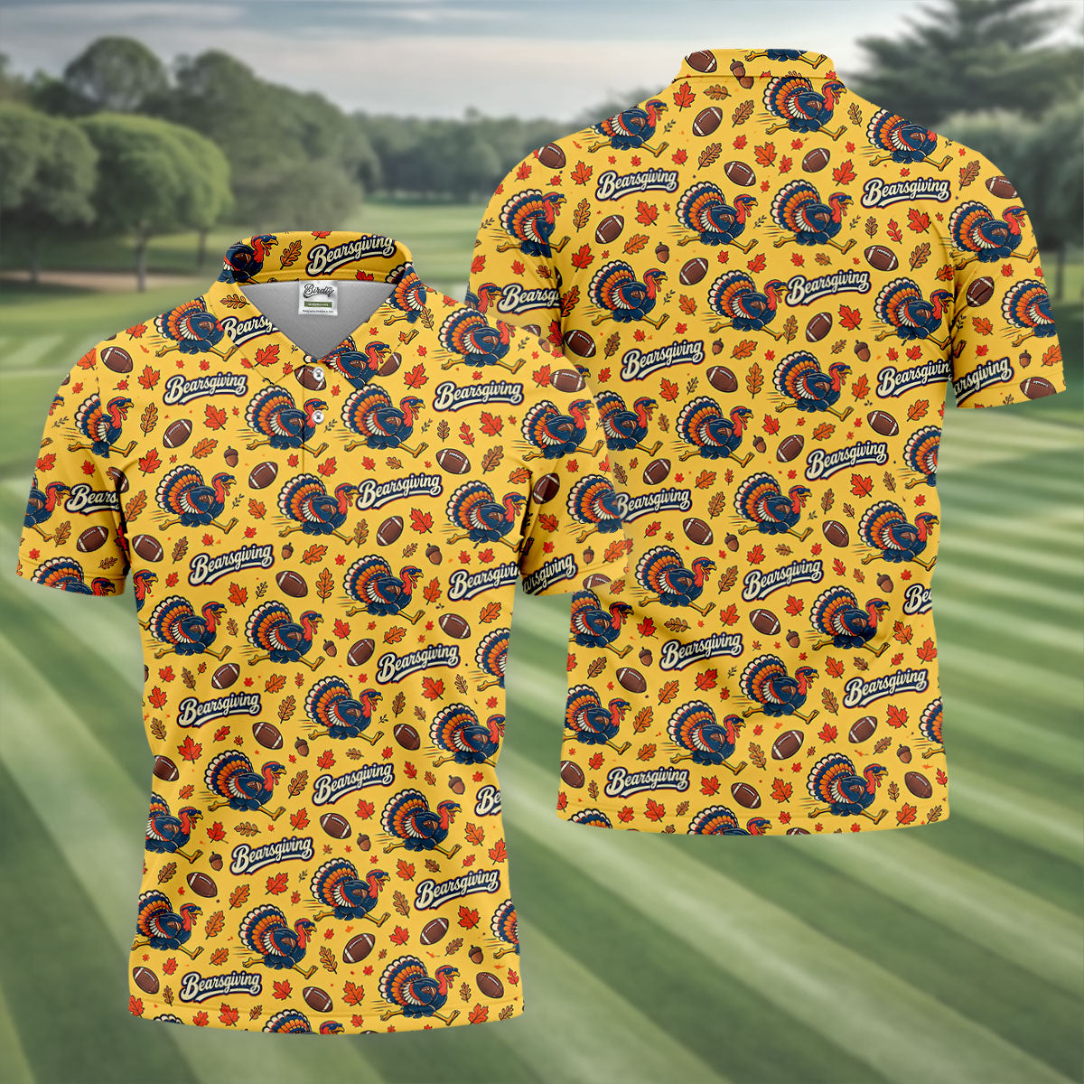 Yellow Turkey Leaves Thanksgiving Golf Shirt, Funny Mens Golf Shirts, Mens Golf Polo