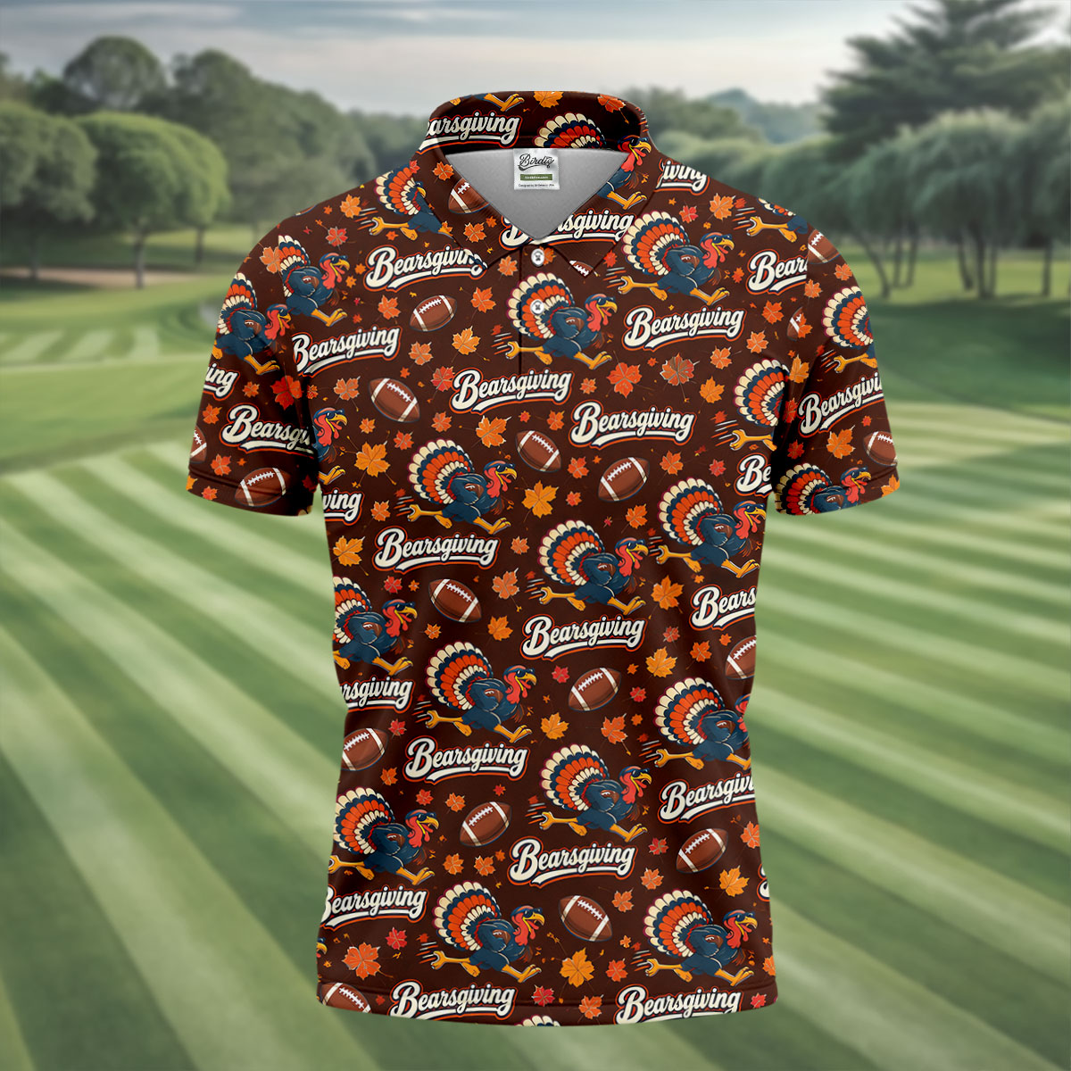 Brown Turkey Football Thanksgiving Golf Shirt, Golf Polo For Men, Golf Gifts For Men