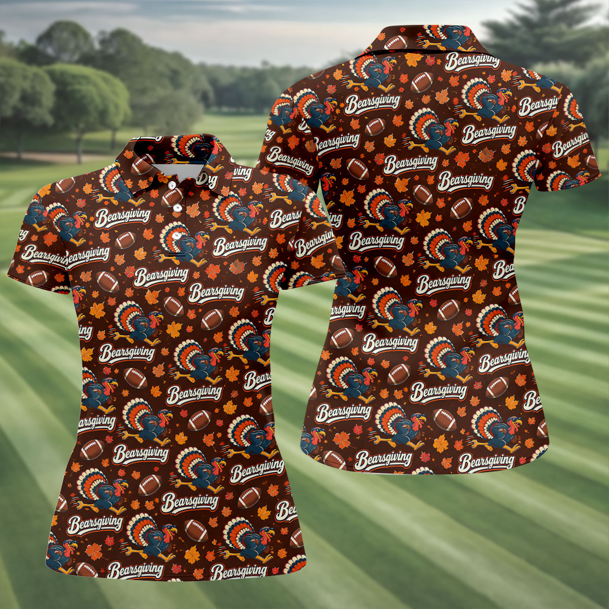 Brown Turkey Football Thanksgiving Golf Shirt, Womens Golf Tops, Golf Gifts For Women